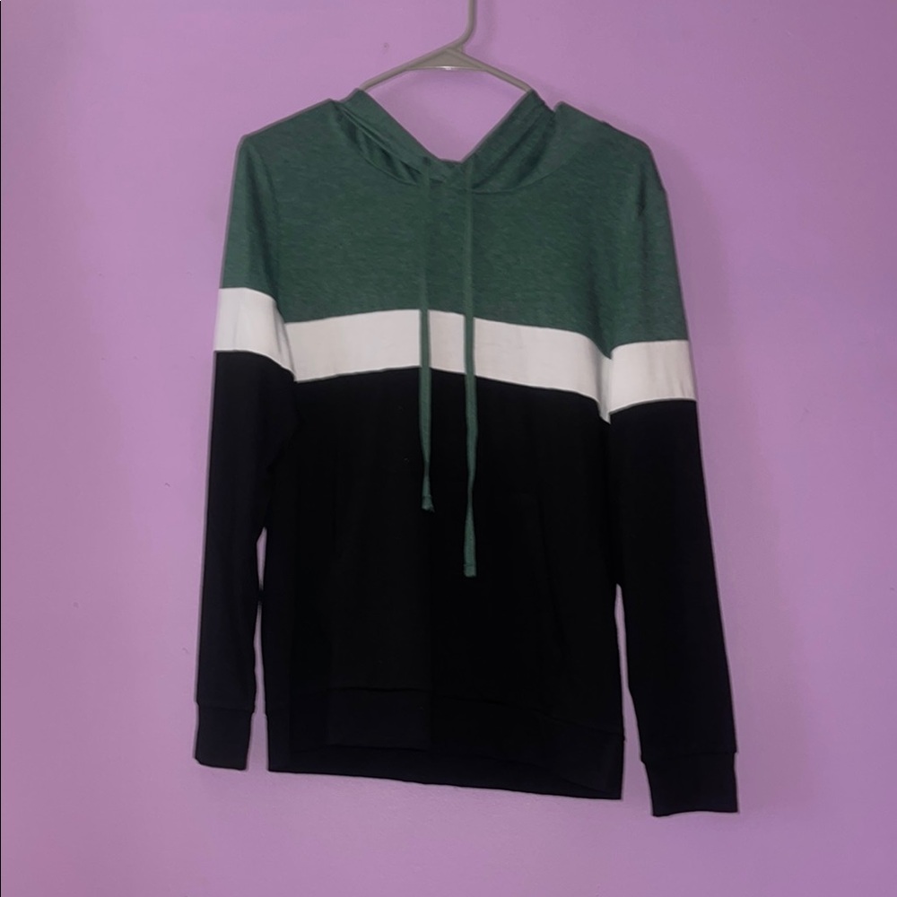 Green and Black Colorblock Hoodie